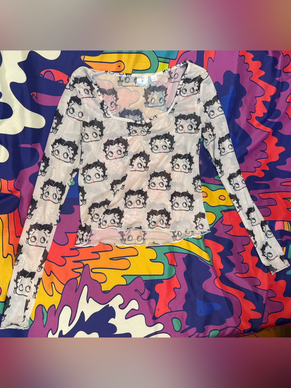 Betty Boop Sheer Top in White, Black, Pink
